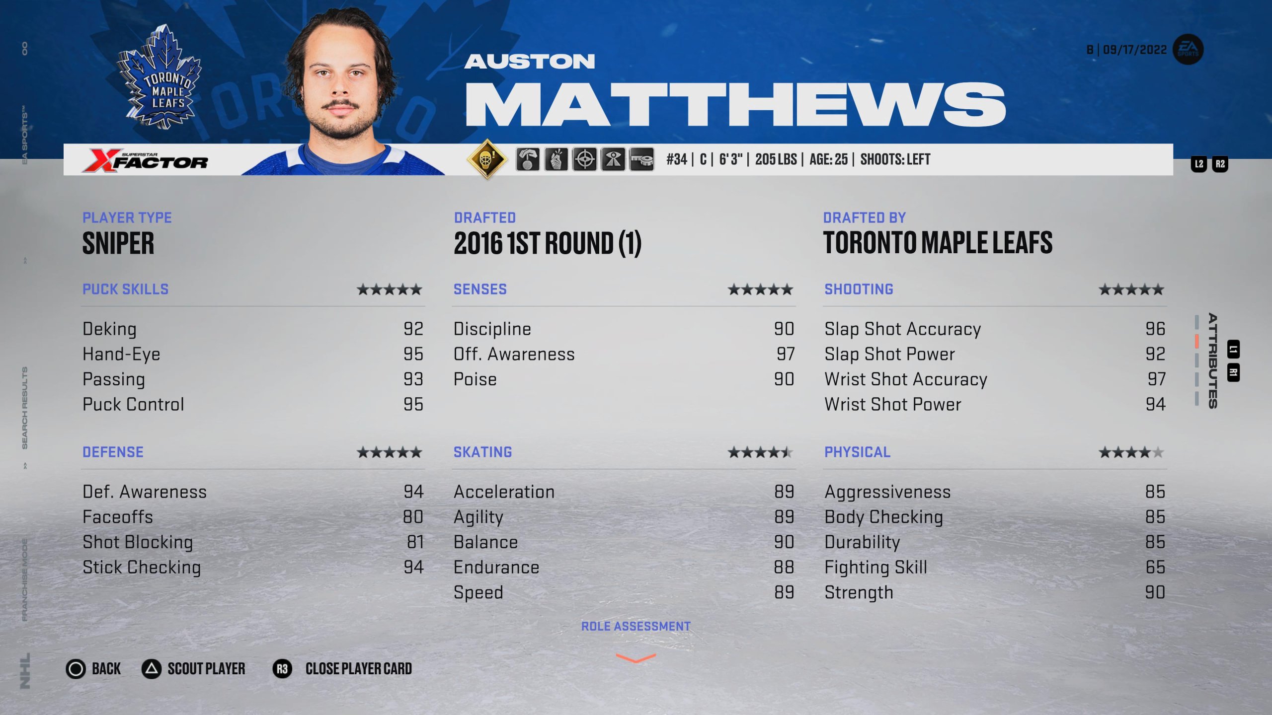 Auston Matthews - uno dei migliori centri di NHL 23.