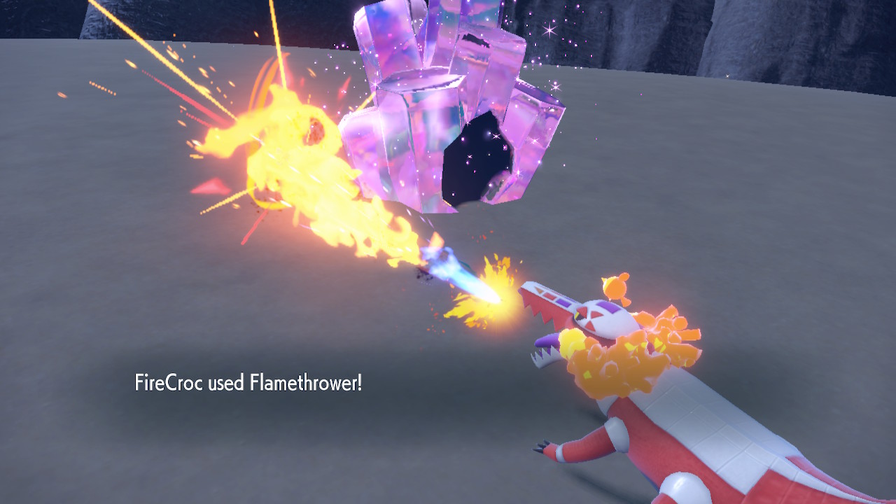 Skeledirge dà fuoco a uno sfortunato sfidante in Pokemon Scarlet.