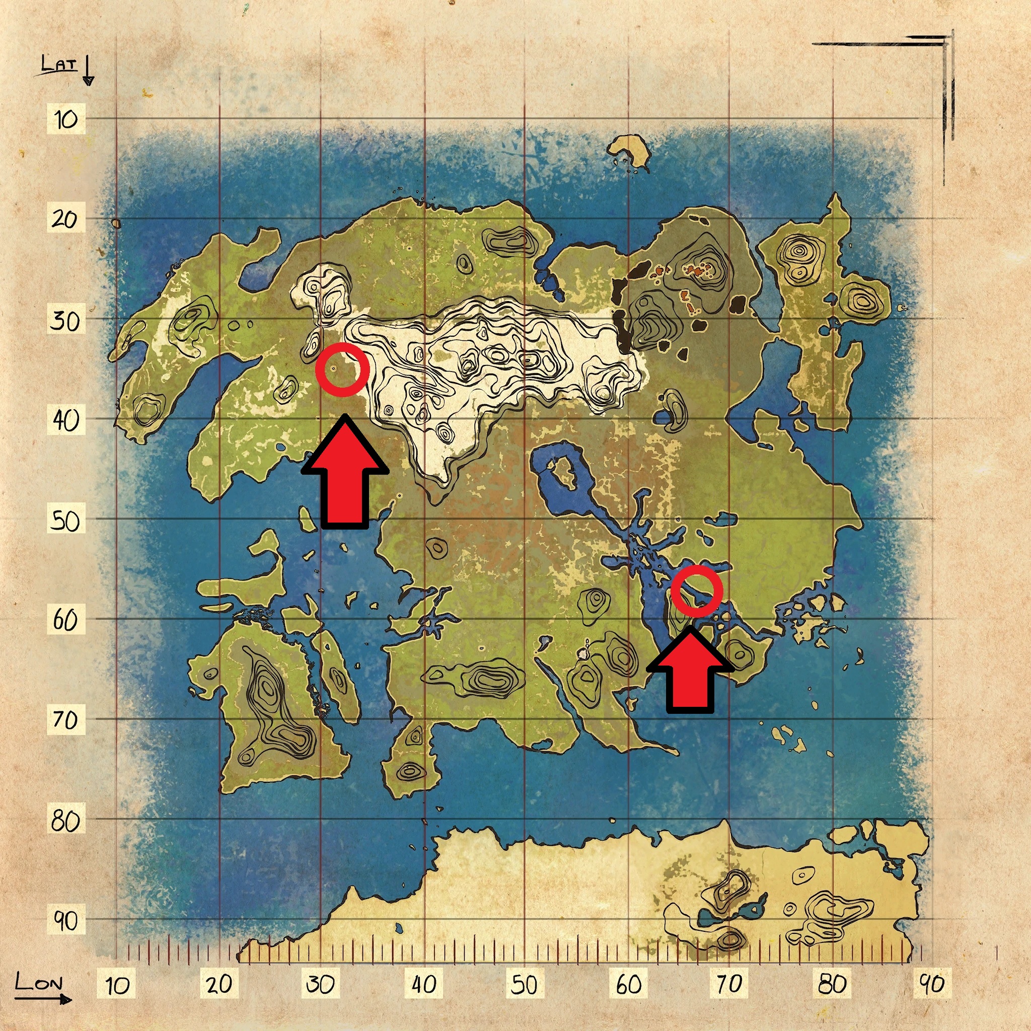 Mappa delle risorse di pasta di cemento in Lost Island in Ark.