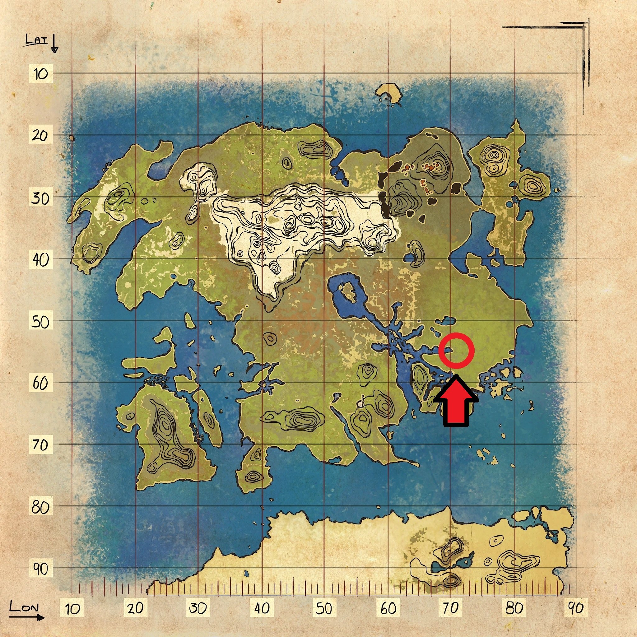 Mappa delle risorse delle gemme blu nell'isola perduta in Ark.