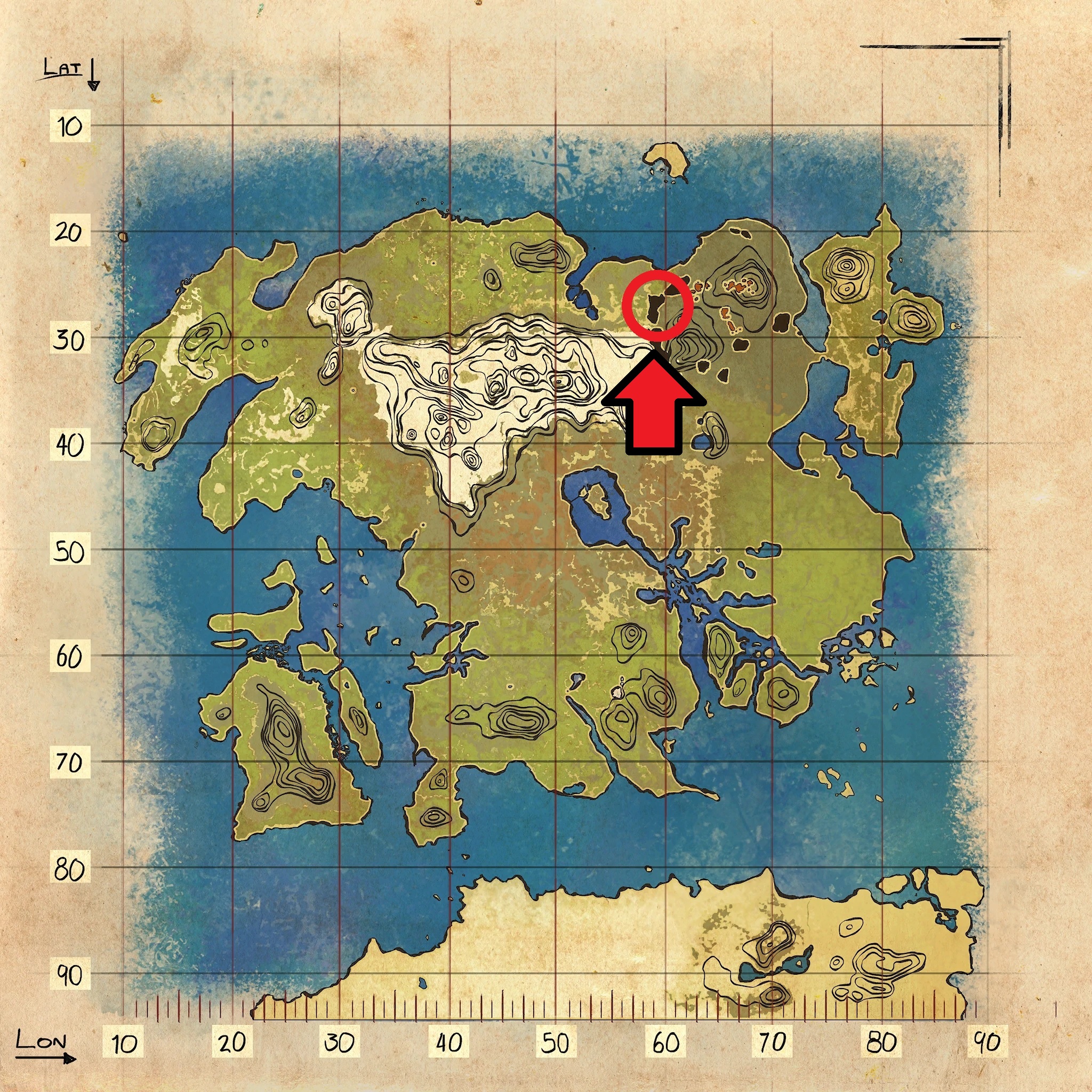 Zolfo nella mappa delle risorse dell'isola perduta in Ark.