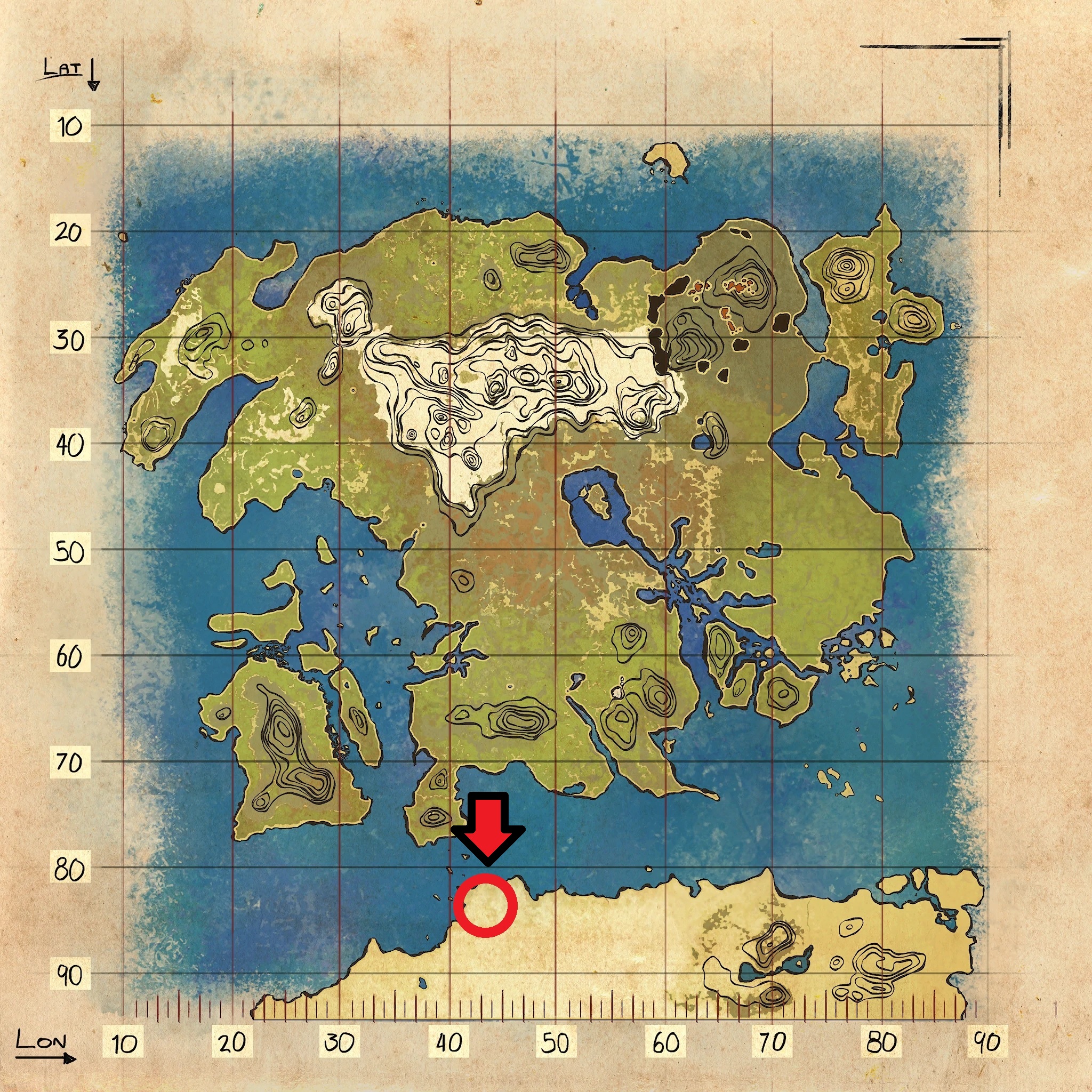 Mappa delle risorse di Silk nell'isola perduta in Ark Survival Evolved.
