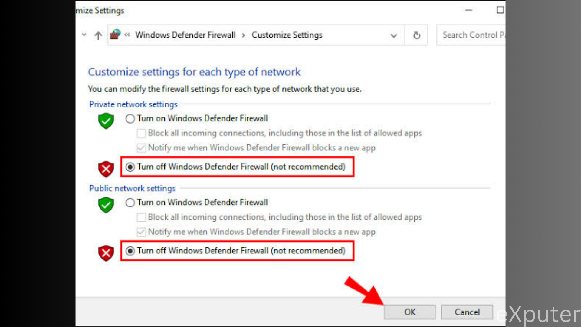Disattiva il firewall in Windows 10