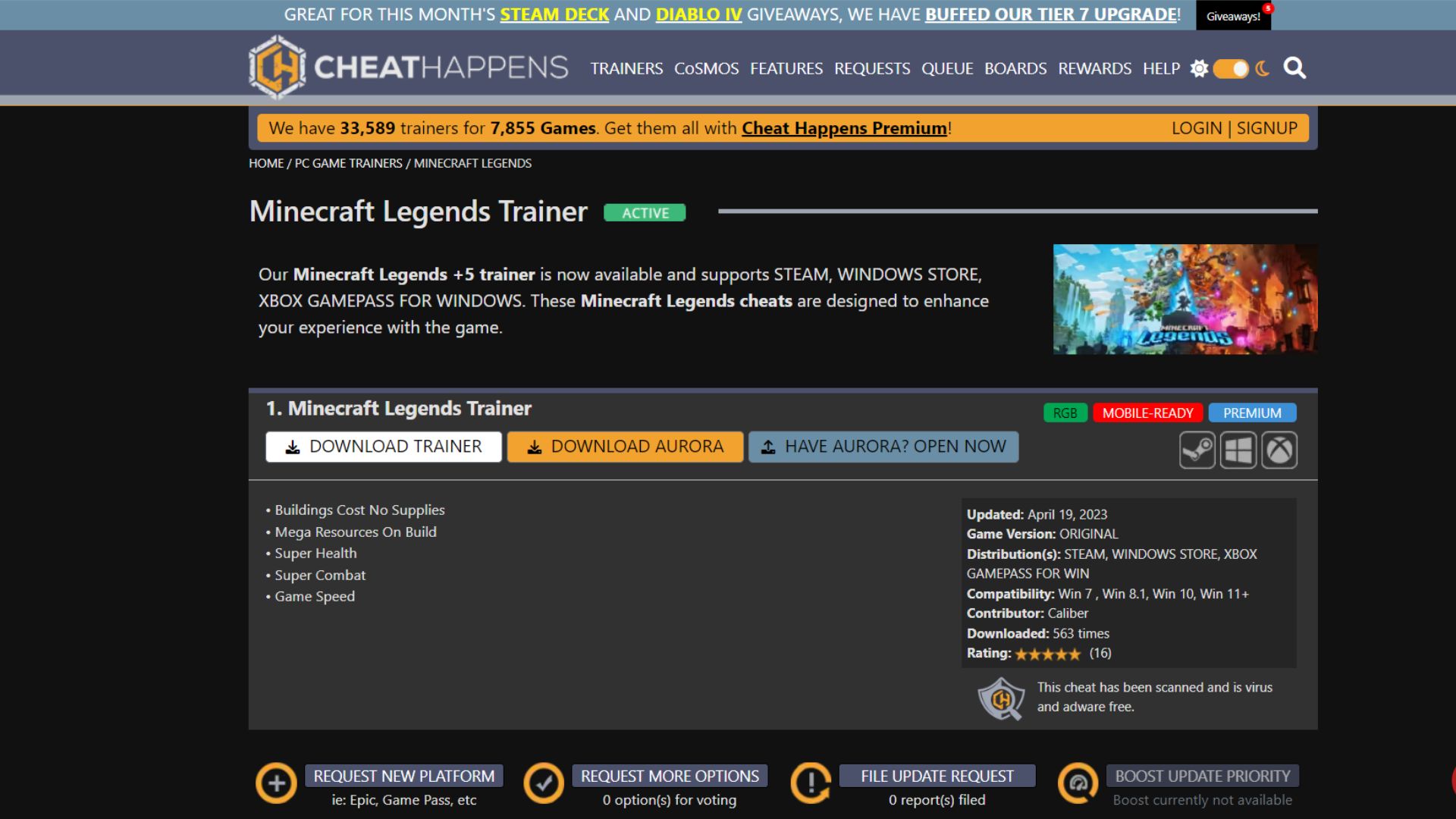 Cheat Happens minecraft legends cheat engine on