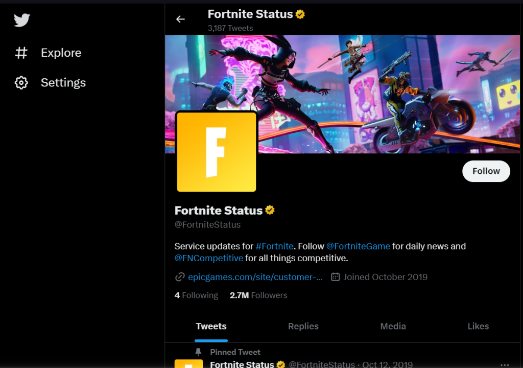 Pagina Twitter di Fortnite.