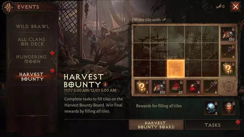 Date di inizio e fine di Diablo Immortal Harvest Bounty, ricompense, compiti, tessere del tabellone