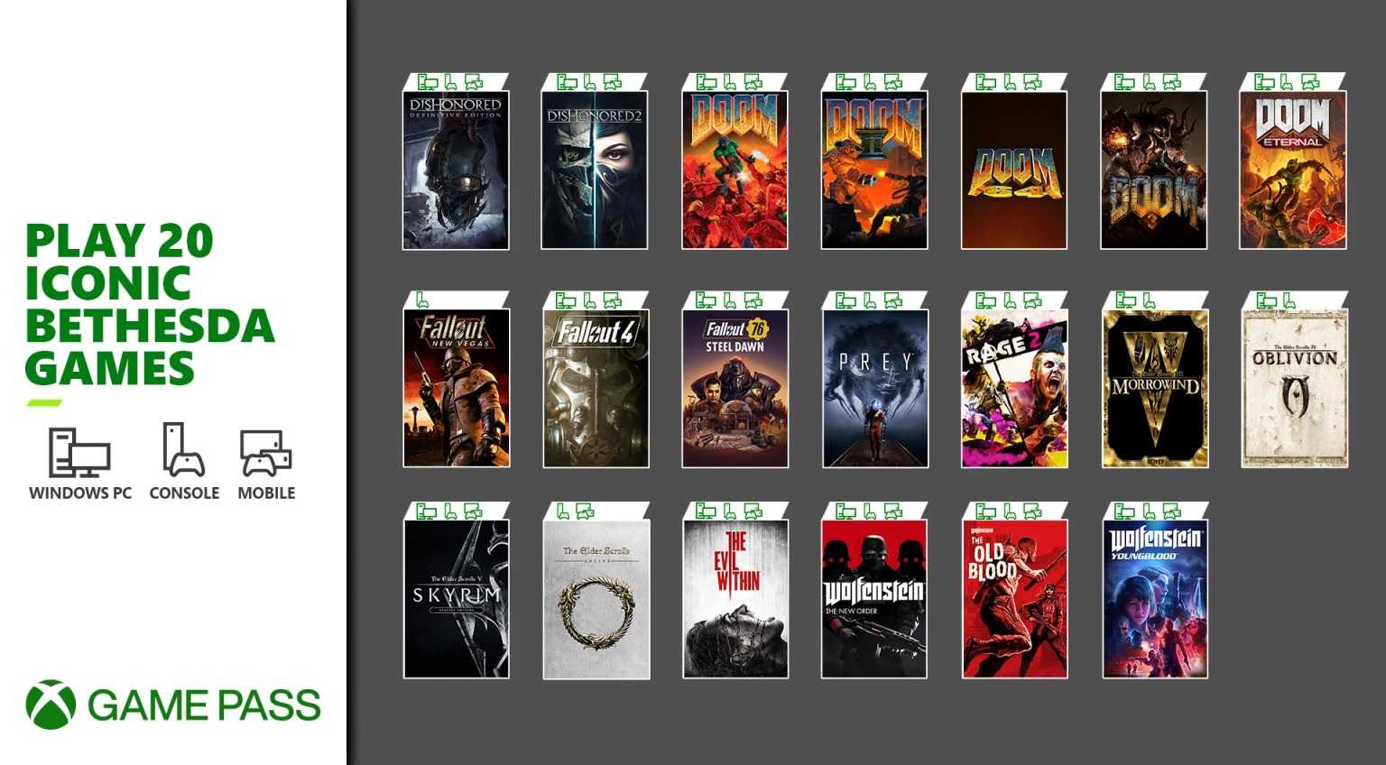 Venti giochi Bethesda si uniscono a Xbox Game Pass, inclusi Fallout 4, Doom e Prey