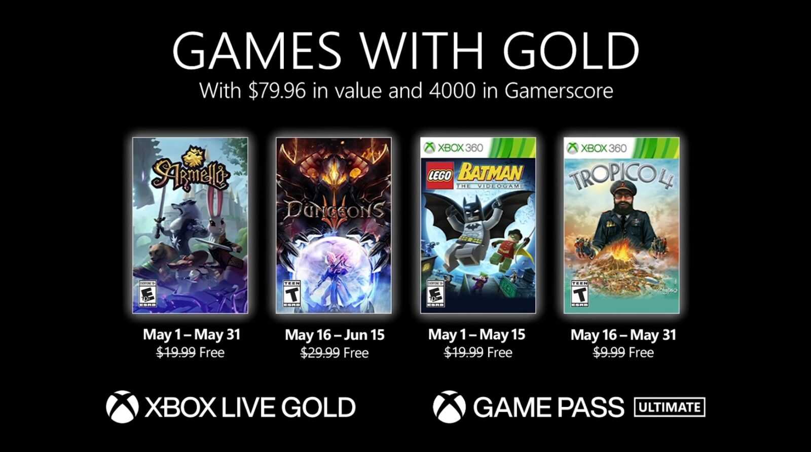 Xbox svela i giochi gratuiti con oro di maggio 2021