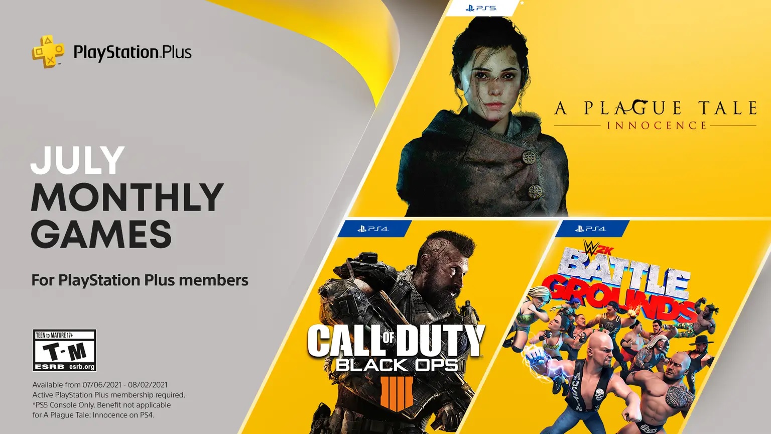 I giochi PS Plus di luglio includono Call of Duty, WWE 2K e Plague Tale
