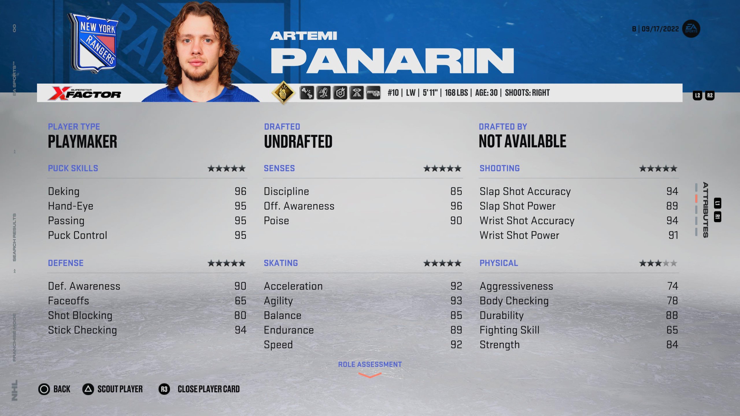 Artemi Panarin - Uno dei migliori archetipi di trequartista in NHL 23.