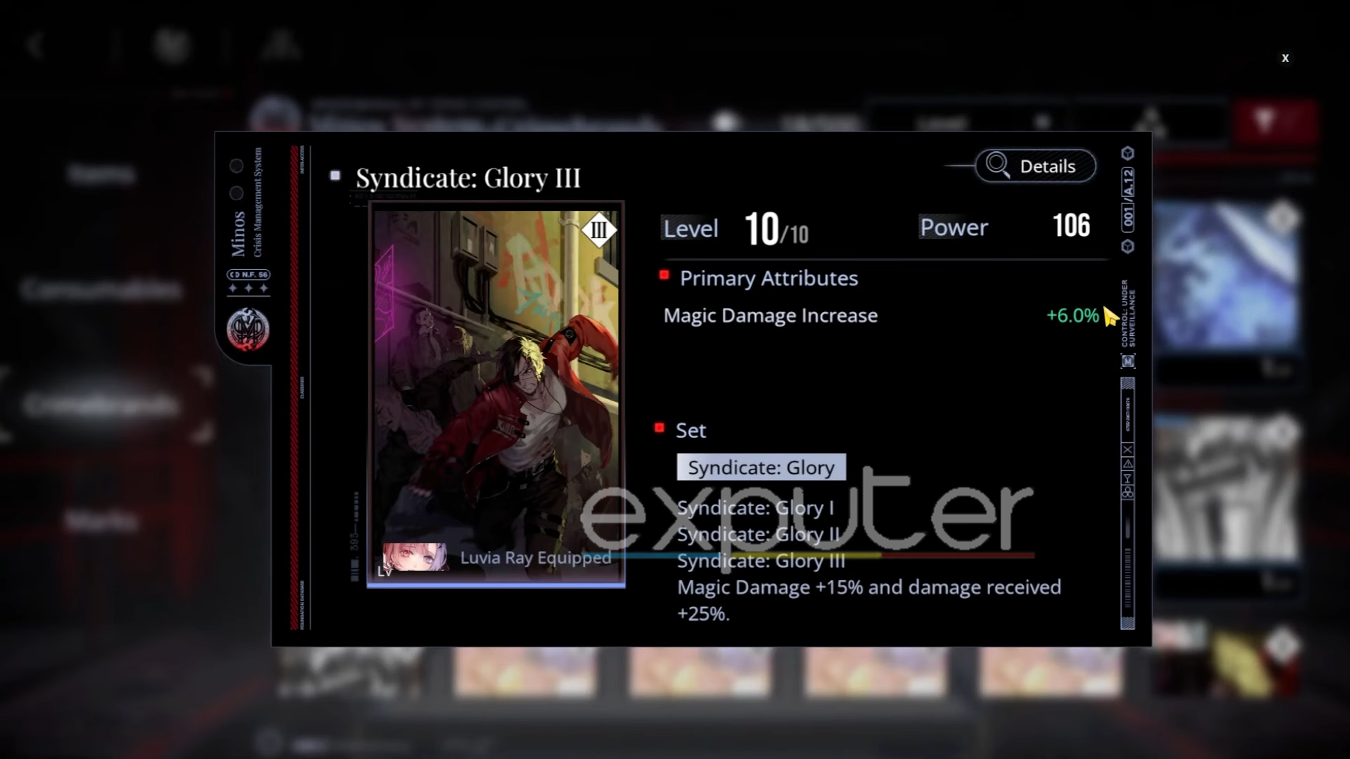 Syndicate: Glory III Crimebrand dal set Syndicate: Glory viene mostrato sullo schermo.