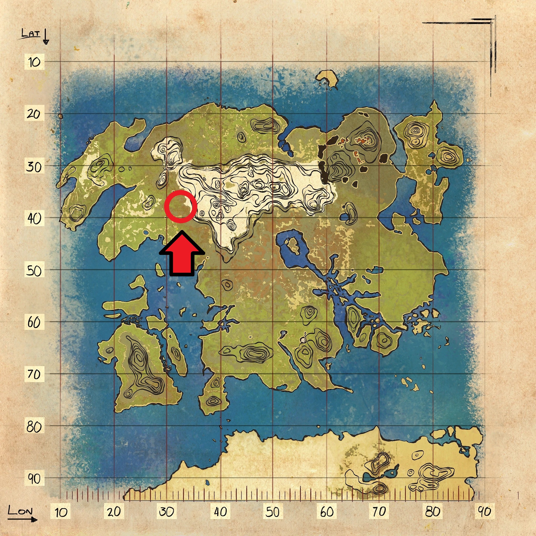 Mappa delle risorse di Chitin in Lost Island in Ark.