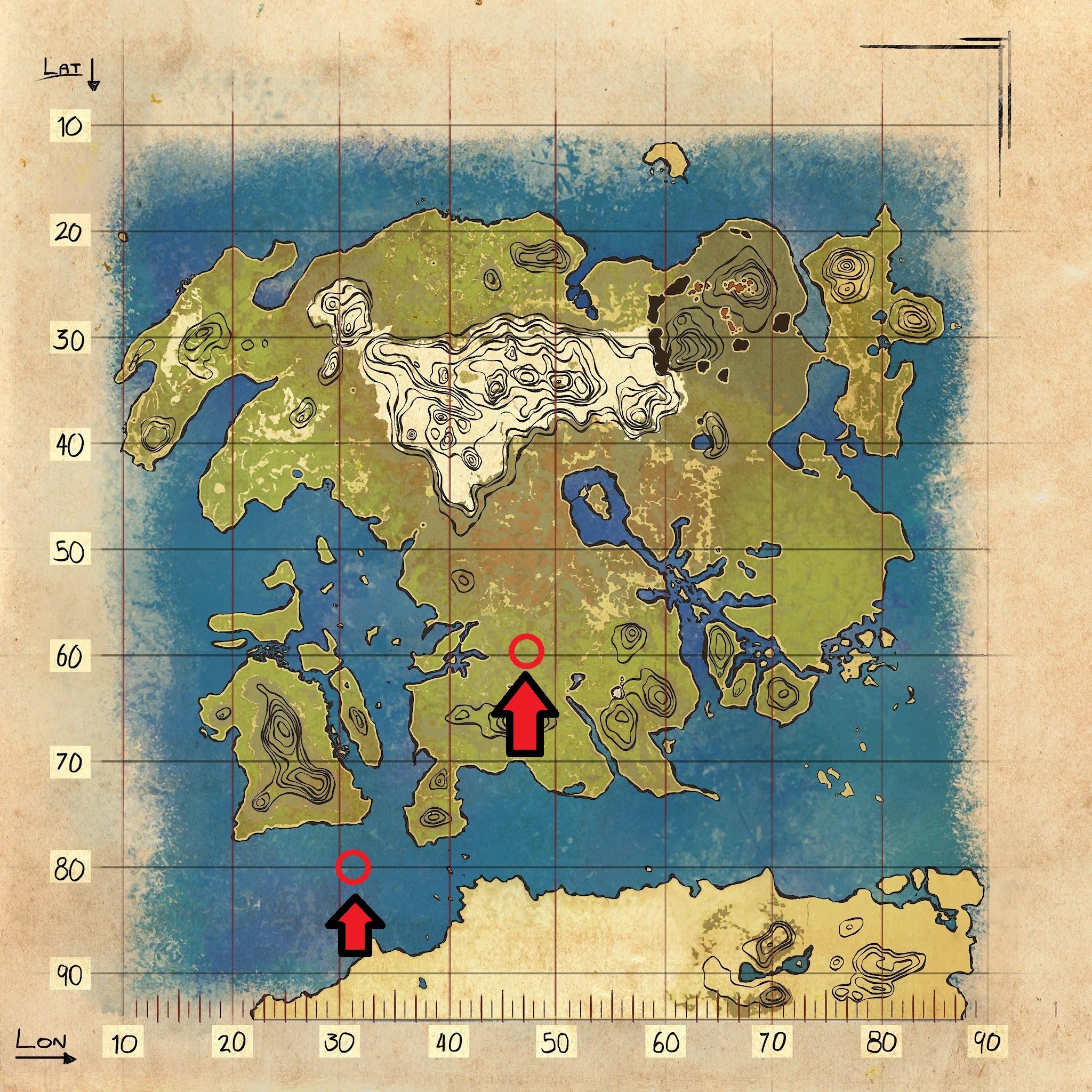 Perle nere nella mappa delle risorse dell'isola perduta in Ark.