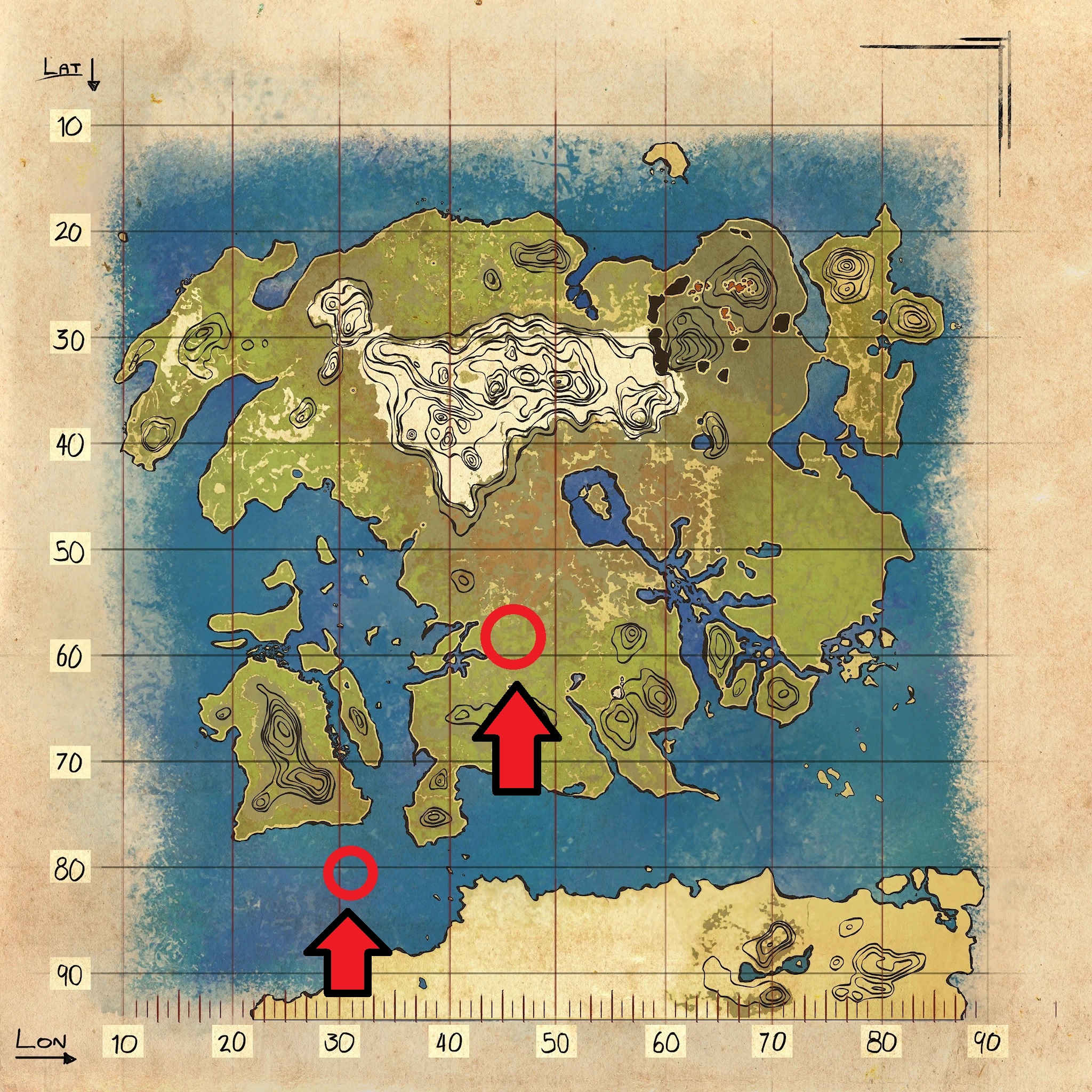 Ossidiana nella mappa delle risorse dell'isola perduta in Ark.